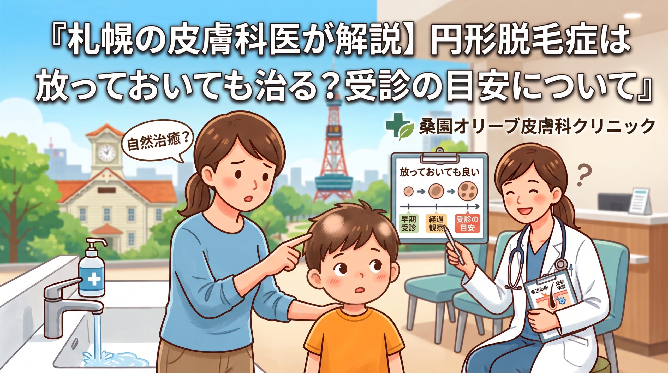 【札幌の皮膚科医が解説】円形脱毛症は放っておいても治る？受診の目安について